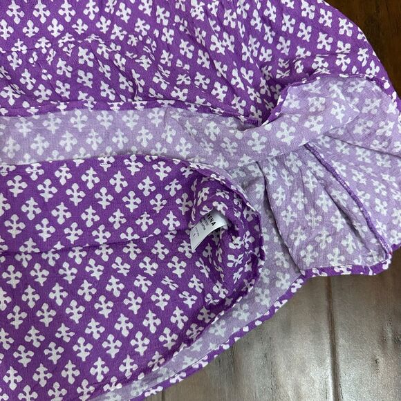 NWOT XIRENA Puff-Sleeve Nissa Babydoll Mini Dress in Purple Clover Print - Picture 10 of 15